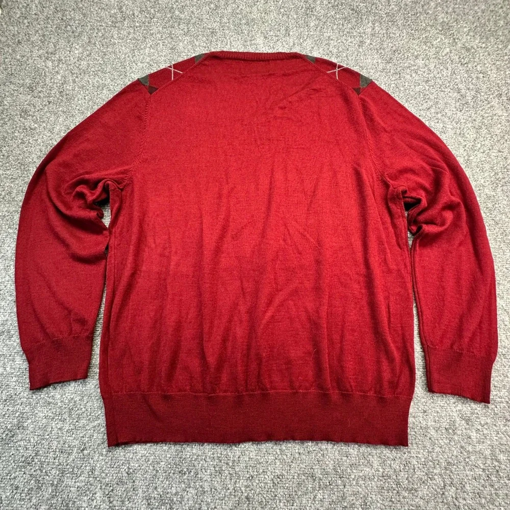 INC International Concepts Argyle‎ Sweater Mens XXL Red Merino Wool Blend